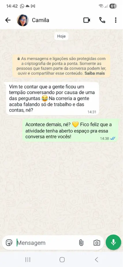 Depoimento de Camila no WhatsApp